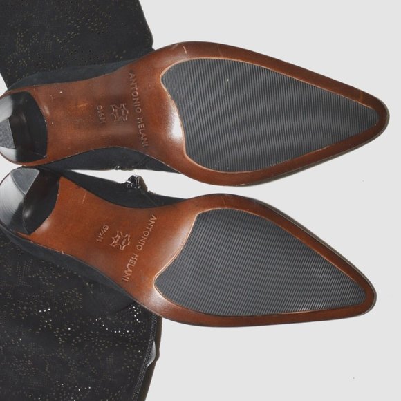 ANTONIO MELANI NEW 6.5 M BLACK SUEDE FLOWER PERFORATION MID CALF BOOTS BOOTIES - Picture 4 of 4